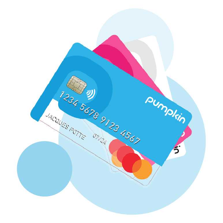 Carte Pumpkin | 3 couleurs de carte bancaire au choix : bleu, rose ou blanc.
